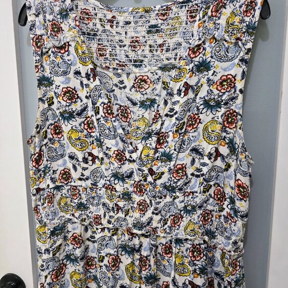 Floral Sleeveless Midi Dress Lightweight V-Neck Tiered Ruffle Hem Boho - Picture 2 of 8